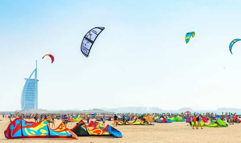 Kitesurfing at the Kite Beach, Dubai
